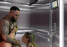 my pregnant hot neighbor gave me elevator deepthroat blowjob i came all over her big tits belly