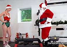 Busty Blonde Kay Gives Oral Blowjob Workout in Gym Costumes During Christmas Holiday Hardcore Session!