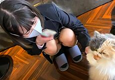 innocent-faced big tits schoolgirl in uniform fucked by old man after cat cafe date. his huge cock stretches her tight pussy to climax in love hotel.