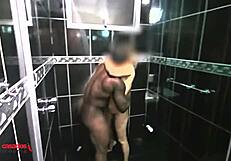 the black guy fucks me hard in shower while cuckold husband waits outside helplessly