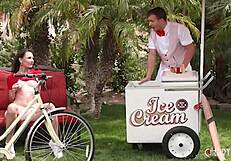 dude liz jordan's perky tits drip ice cream as codey rims and pounds her outdoors doggystyle