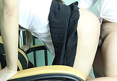 Thai student loses virginity to senior doggystyle creampie cosplay lick pussy