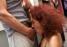 check out this italian milf in stockings sucking her horny husband's cock hard