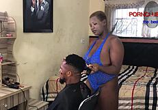 Chubby barber sneaks a secret feel