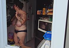 snuck up on my chubby neighbor's huge naked tits and hairy body finally