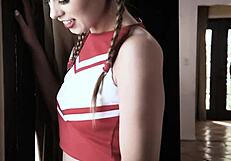 Sexual welcomes pigtail teen cheerleader for taboo bedroom pounding