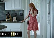 Redhead Milf Tempts Husband's Nephew with Her Big Tits Before Tasting His Monster Cock