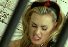 Big titted european blonde in latex heels rides cock bent over doggystyle for dna creampie