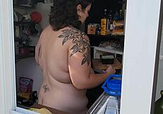 snuck up on my chubby neighbor's huge naked tits and hairy body finally