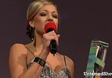 hey watch this sexy blonde rip clothes dancing hot body striptease