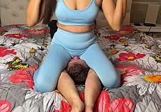 dominant wife facesits humiliated husband in leggings