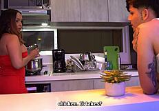 Rebellious stepson learns kitchen manners from muscular big-ass Colombian stepmom shaking curves