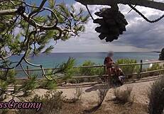 dick flash pulls cock out for french beach girl who helps cum in mouth caught