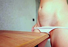 Wow, Kinky Teen Rubs Shaved Pussy on Desk Changing Three Panties!