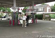 super pregnant cutie bangs two guys doggystyle at gas station
