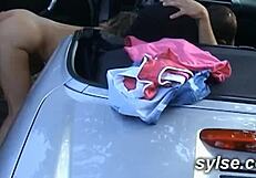 Needy french autostoppeuses flash trio with stranger outdoors?