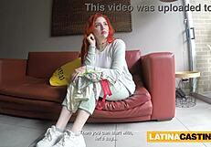 Busty Redhead Strips Then Fucked Hard!