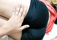 My hot friend crashes at my place slipping into that tight mini short!