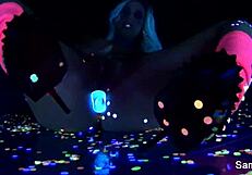 samantha saint spreads legs teasing pussy and big tits solo