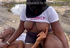 bbw girlfriend screams in outdoor ass worship as chubby friend pounds her huge tits and fat ass