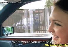 innocent hitchhiking brunette teen flashes her big tits to stranger in public pov pickup voyeur thrill