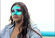 brunette student caresses her big tits sexy before exam questionnaire