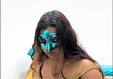 brunette student caresses her big tits sexy before exam questionnaire