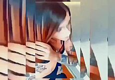 Hot shemale rips clothes in bathroom strip tease fury