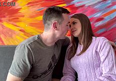 Learn kissing from pretty college brunette