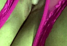 wet fuchsia thong pulled aside as curvy latina fingers big pussy lips moaning to orgasm pov