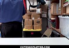 Security guard pounds cute redhead teen shoplifter April Reid after jewelry theft