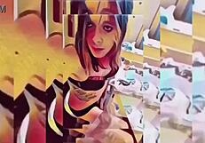 Hot shemale rips clothes in bathroom strip tease fury