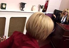 two golden-haired british lesbians alicia rhodes and tia lane play with toys intimately