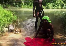 innocent stream bath spirals into ebony wife's rough doggystyle pounding