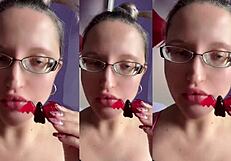 i'm chewing loud in glasses as this tall huge fetish girl