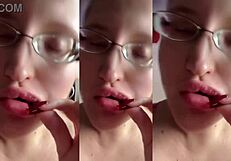 i'm chewing loud in glasses as this tall huge fetish girl