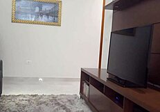 that hot housewife in tiny shorts teases the tv tech till she can't resist showing her shaved pussy and tan lines