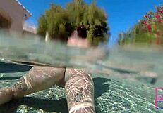 Underwater ebony lesbians Nina Rivera Sully Savage eat pussy poolside!