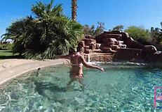 Underwater ebony lesbians Nina Rivera Sully Savage eat pussy poolside!