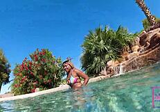 Underwater ebony lesbians Nina Rivera Sully Savage eat pussy poolside!