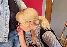 hey babe want this hot blonde secretary's lunchtime blowjob close-up before doggystyle creampie in office?