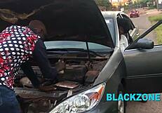 her car broke down so the stranger fixed it then fucked her ebony curves in closeup on the hood