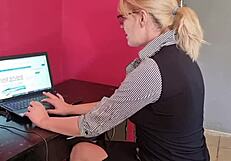 hey babe want this hot blonde secretary's lunchtime blowjob close-up before doggystyle creampie in office?