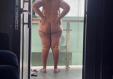 bbw woman flashes her huge tits and fat ass outdoors in public view