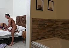 Housewife Catches Cabana Boy for Bent Over Double Vaginal and Cum Blast