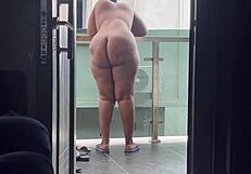 bbw woman flashes her huge tits and fat ass outdoors in public view