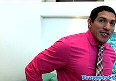 Realtor babe bent over drilled doggystyle on sofa by client pov