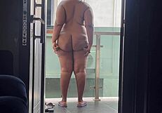 bbw woman flashes her huge tits and fat ass outdoors in public view