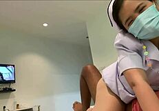 damn that chubby thai nurse rides patient cock so wild after shift