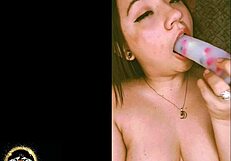 Sexy young babe strips curves to masturbate wet pussy with dildo for fans